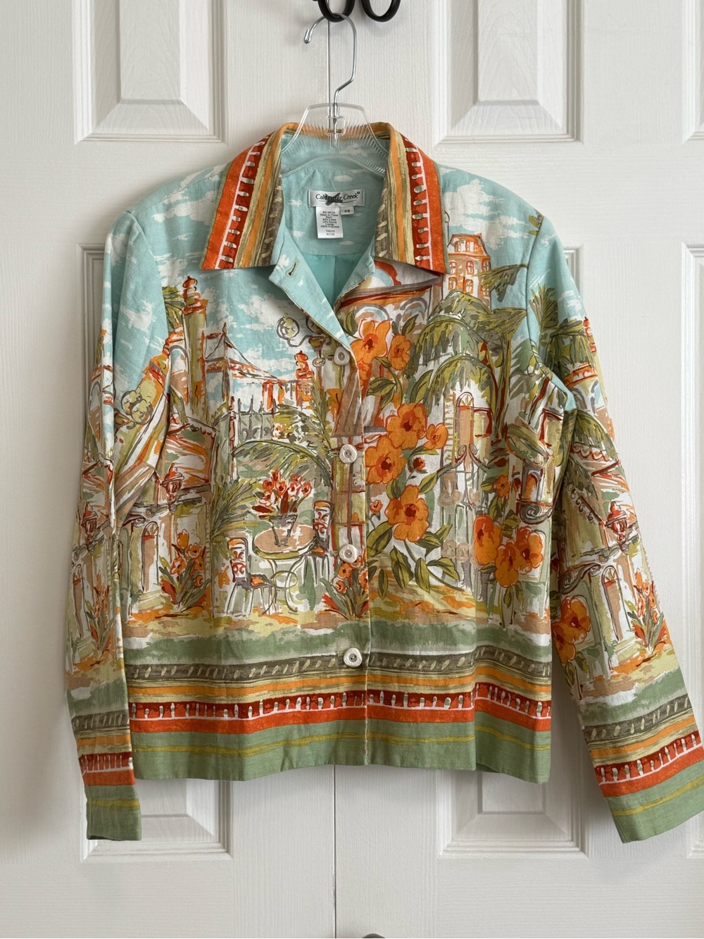 NWT- Cold water Creek linen Floral Button Front Jacket landscape art wear. PS